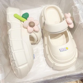 💕洋洋洋鞋店💕洞洞鞋 涼拖鞋 包頭拖鞋 可愛花朵洞洞鞋增高厚底包頭拖鞋女外穿網紅百搭踩屎感瑪麗珍拖鞋 厚底洞洞鞋 涼鞋女