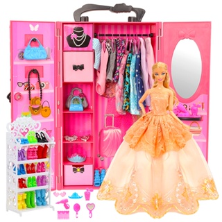 時尚娃娃屋家具 73 件娃娃裝配件服裝禮服芭比娃娃衣櫃皇冠 (無娃娃)