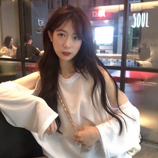 甜心公主Meet 👗女裝館春夏露肩防曬衣2023新款小心機中長款長袖學生韓版寬松T恤女上衣