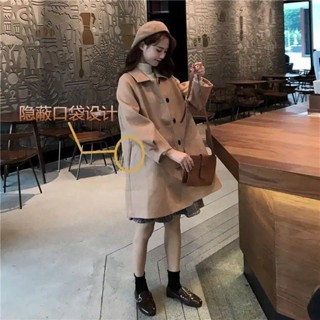 GALA衣櫥 中長款毛呢襯衫外套女秋冬季新款學生韓版寬鬆小個子百搭呢子大衣