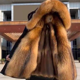 休閒韓版派克服派克服男斷碼貂皮毛一件式中長款可拆卸狐狸內膽加厚大尺碼皮草外套冬