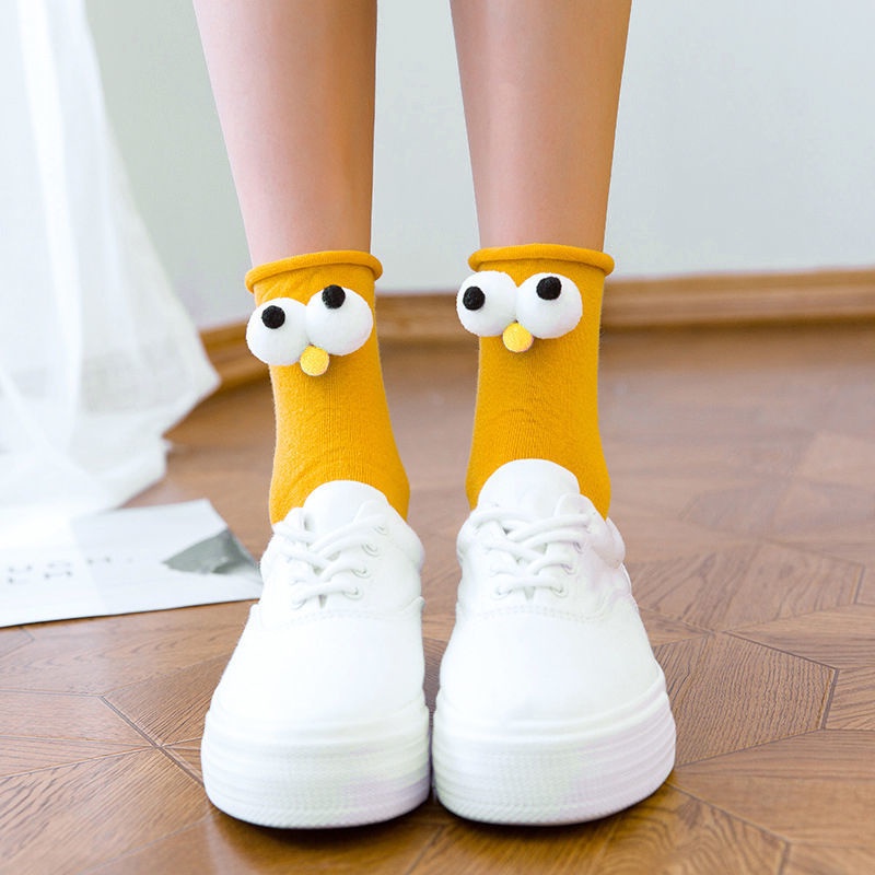 ins抖音爆款網紅襪子女韓國可愛卡通3D立體大眼睛中筒襪子