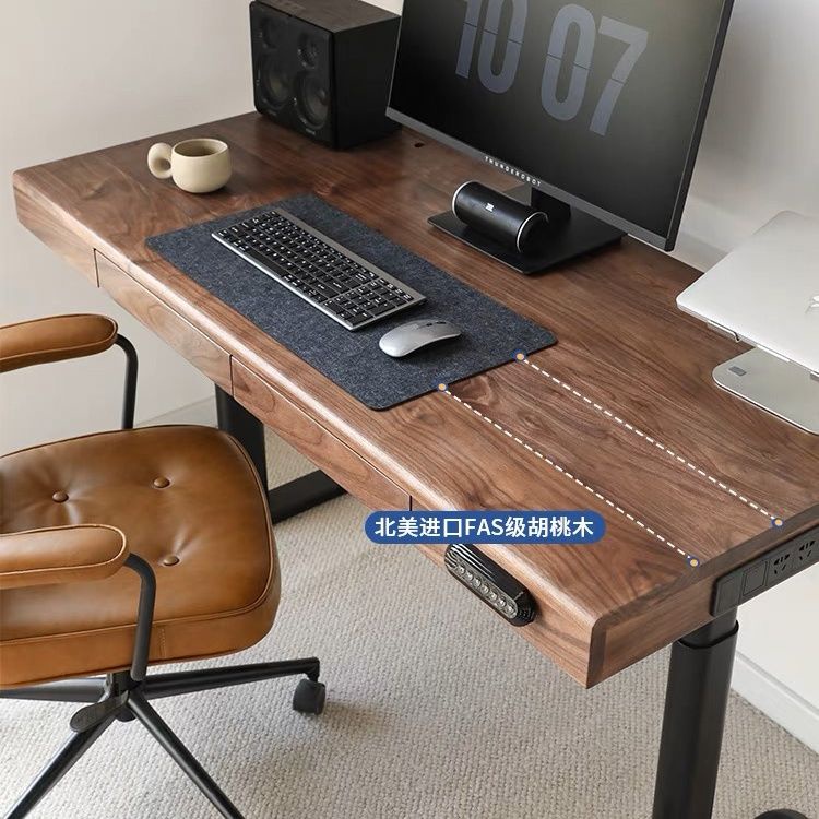 【特價優惠】胡桃木電動升降桌實木自動升降書桌電機現代電腦桌辦公桌床上