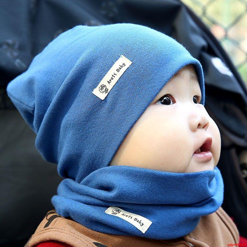 兒童帽子 雙層寶寶帽子嬰兒純棉帽子圍脖兩件套兒童帽子圍巾套裝秋冬春全棉