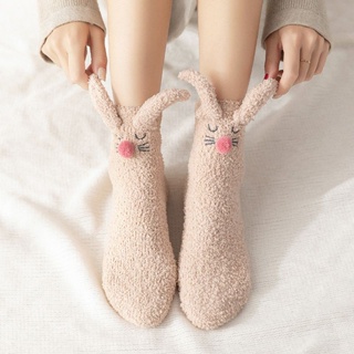 秋冬保暖襪子 長筒襪??襪子女珊瑚絨中筒冬季加厚保暖可愛日系地板睡眠襪月子產后長襪