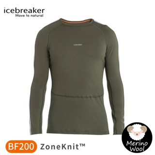 【Icebreaker 男 ZoneKnit 網眼透氣保暖圓領長袖上衣 BF200《橄欖綠/灰》】0A56HA/排汗衣