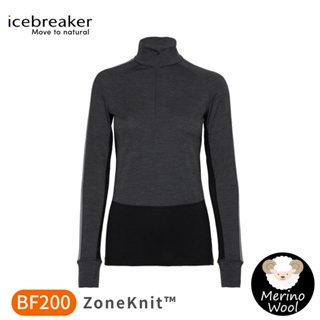 【Icebreaker 女 ZoneKnit 網眼透氣保暖半開襟長袖上衣 BF200《深灰/黑》】0A56HC/排汗衣