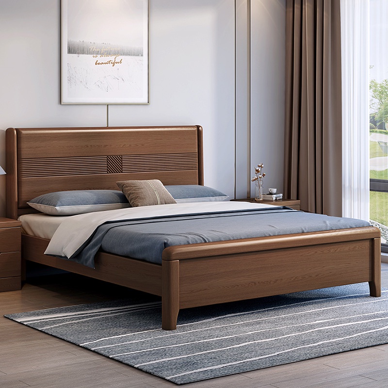 床 床架 單人床 1.5米1.8m雙人床中式櫸木實木中小戶型臥室現代單人民宿儲物床