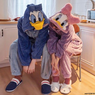 💘唐老鴨秋冬季加絨加厚珊瑚絨情侶睡衣可愛男女睡袍家居服長款睡裙居家 保暖 睡袍mk
