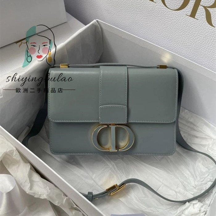 正品免運 DIOR 迪奧 蒙田包 30 Montaigne Dior Oblique 霧霾藍 琺瑯彩扣包 小牛