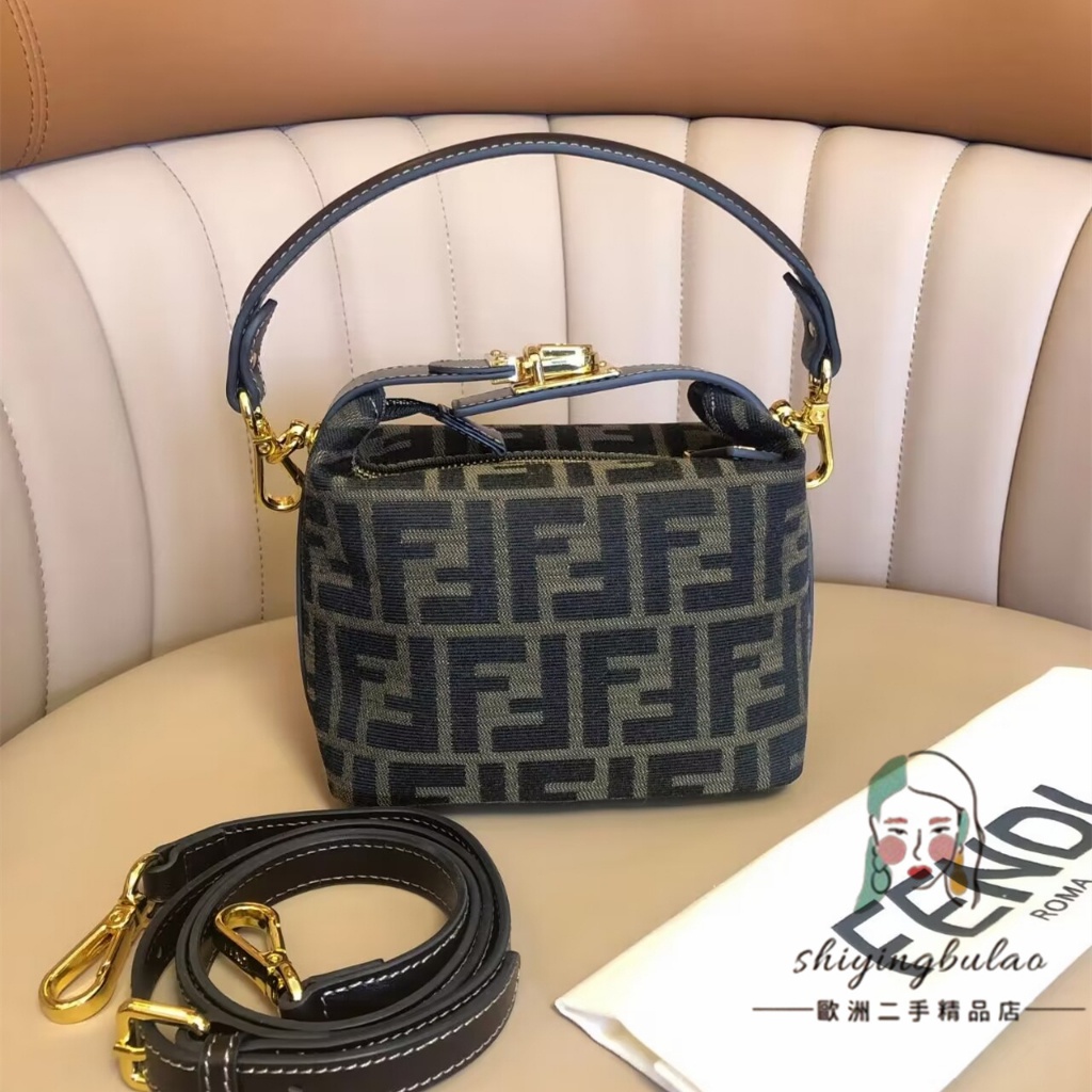 正品免運 FENDI 芬迪 vintage 中古 帆布 飯盒包 萬用包 手提包 單肩包 斜挎包 女包