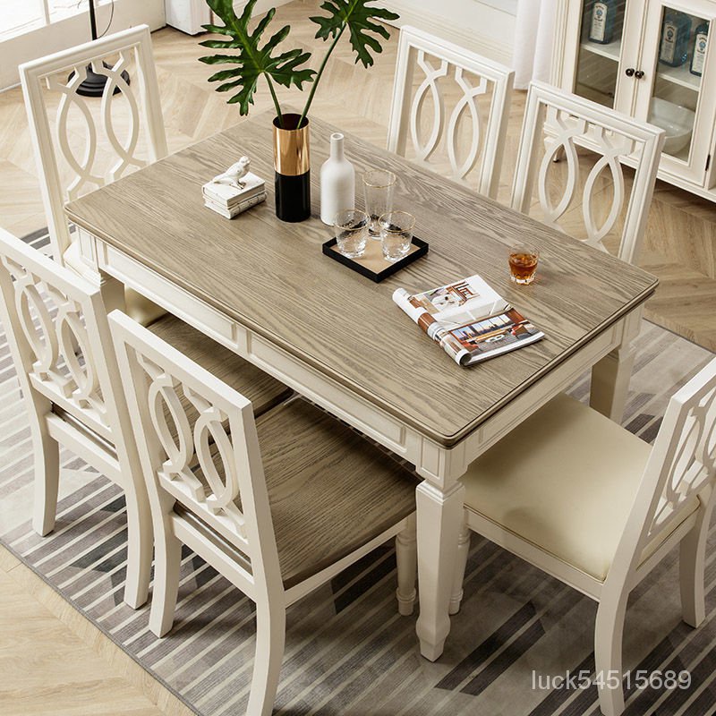 【特價優惠】#美式餐桌簡約地中海一桌四椅組閤傢具全實木方桌小戶型傢用喫飯桌 0QLX