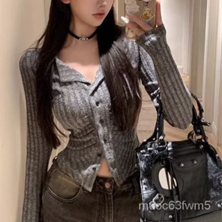 觀霧高階小眾設計感甜酷辣妹開衫長袖針織衫女秋季刺繡顯瘦上衣襯衫女 針織上衣 針織套裝 秋季針織衫 辣妹針織衫 美拉德針織
