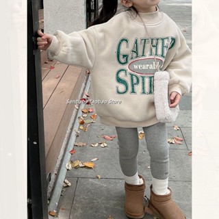 🍼小奶蓋kids🍼女童半高領加絨衛衣2023冬季新款兒童加厚保暖字母百搭休閑上衣潮