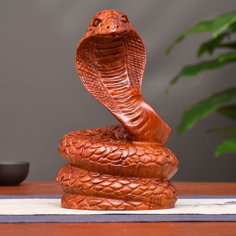 黑檀木雕 蛇 擺件 實木 十二生肖木制蛇 眼鏡蛇 家居 客廳 裝飾 紅木工藝品