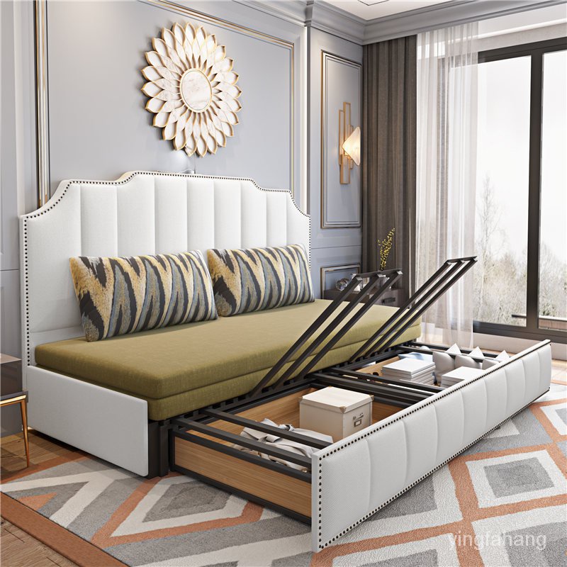 輕奢美式小戶型坐臥客廳多功能推拉可折疊兩用雙人儲物智能沙發床 沙發床 儲物沙發 沙發 折疊沙發 多功能沙發 伸縮沙發 G
