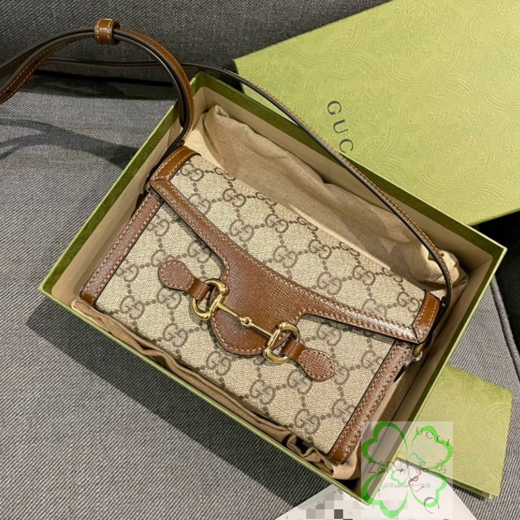 二手正品Gucci 古馳 馬銜扣 1955系列 迷你盒子包 單肩包 斜挎包 男女同款 棕色 699296