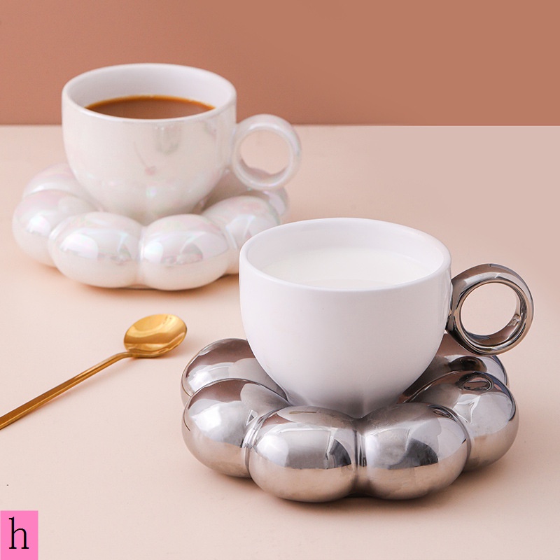 現貨陶瓷茶杯北歐ins馬克杯咖啡杯高顏值太陽花咖啡陶瓷杯碟馬克杯套裝家用