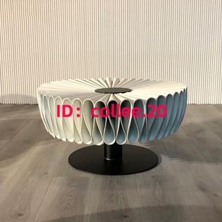 精品上新 免運 代客組裝定製 摩登輕奢設計創意藝術純手工褶皺茶幾 別墅客廳馬鞍皮家用時尚咖啡