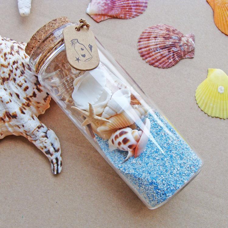 漂流瓶 貝殼 海螺 玻璃瓶 藍色珊瑚沙漂流瓶玻璃許愿瓶 含藍色珊瑚沙貝殼海星木盒禮盒禮物
