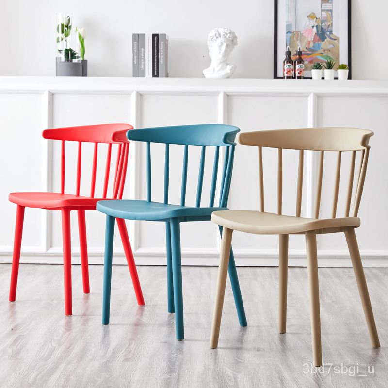 塑料椅子 傢用現代簡約北歐 餐椅 咖啡廳創意靠背椅 子ins網紅溫莎椅