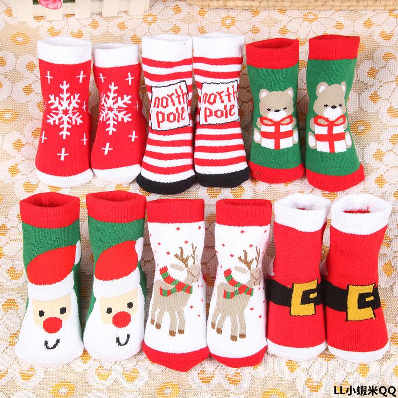 ❤熱賣推薦❤【3雙/5雙裝A類保暖】兒童圣誕加厚毛圈襪男女童冬季寶寶嬰兒襪子