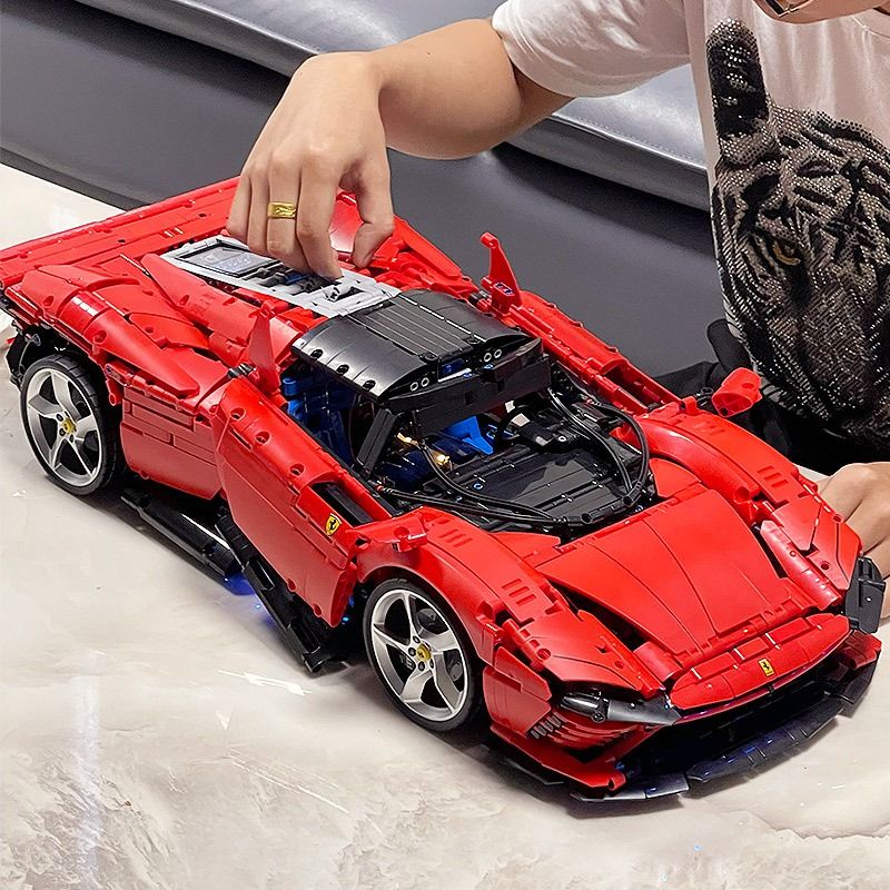 兼容樂高 組裝模型 積木 拚裝玩具 跑車模型 兼容樂高法拉利SP3積木遙控跑車賽車拚裝男生汽車機械組玩具禮物