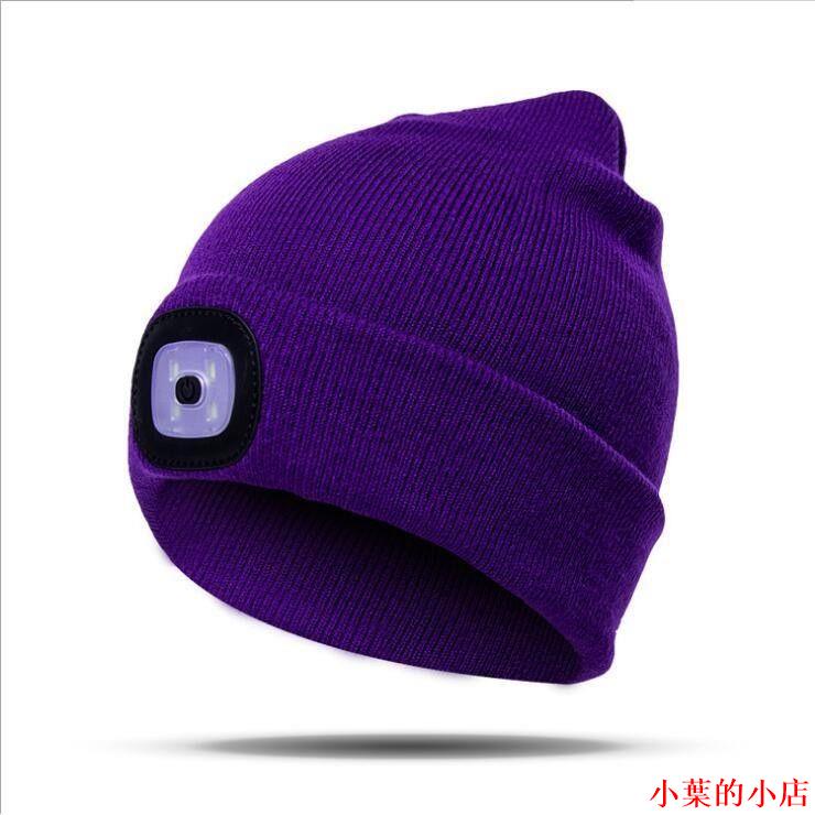 小葉的小店歐美熱銷USB充電LED燈毛線帽帶燈針織帽子女男冬季保暖護耳套頭帽