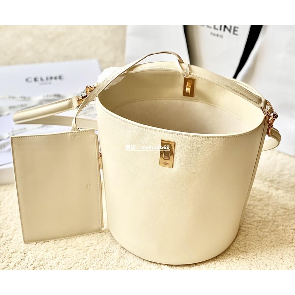 二手CELINE Bucket 16 奶白色全皮水桶包195573