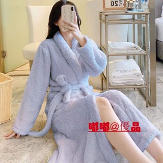 嘟嘟優品 浴袍 浴衣 春秋冬女生睡袍 純色浴衣 加厚加絨法蘭絨睡袍女 秋冬季加長款浴袍 珊瑚絨家居服 睡裙 女生睡衣