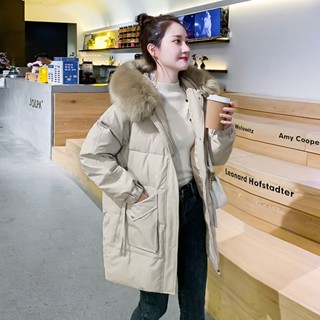 加厚保暖冬天外套🌟衣正品羽絨棉時尚羽絨棉服女冬季新版中長版加厚連帽大毛領外套韓版 羽絨外套連帽 長款 I3UX