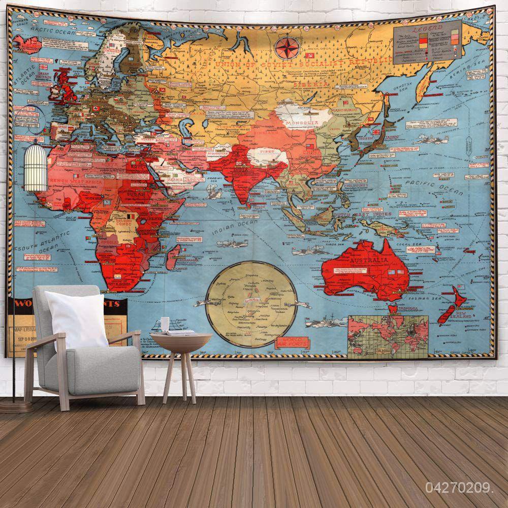 「新品推薦」🔥歐美風ins世界地圖背景佈幾何圖案傢居床頭掛佈掛毯地圖裝飾桌佈 6CIC