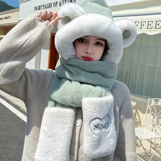 👏全台灣最低價👏女帽子2023年秋冬季毛絨圍巾手套一體連帽騎車保暖護耳加厚三件套
