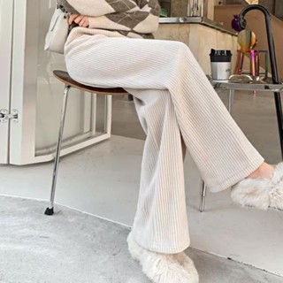 「小隻女」雪尼爾闊腿褲 秋冬新款 寬鬆 高腰直筒褲 垂墜感 休閒直筒長褲 運動褲 燈芯絨拖地褲 直筒寬褲 小個子高腰長褲