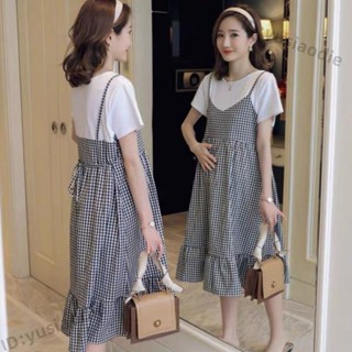 孕婦裝 孕婦連衣裙 孕婦裝夏裝短袖韓版時尚款寬鬆上衣中長款夏季連 時尚孕婦洋裝 (小芯aaxF) 夏季短袖大碼孕婦套裝