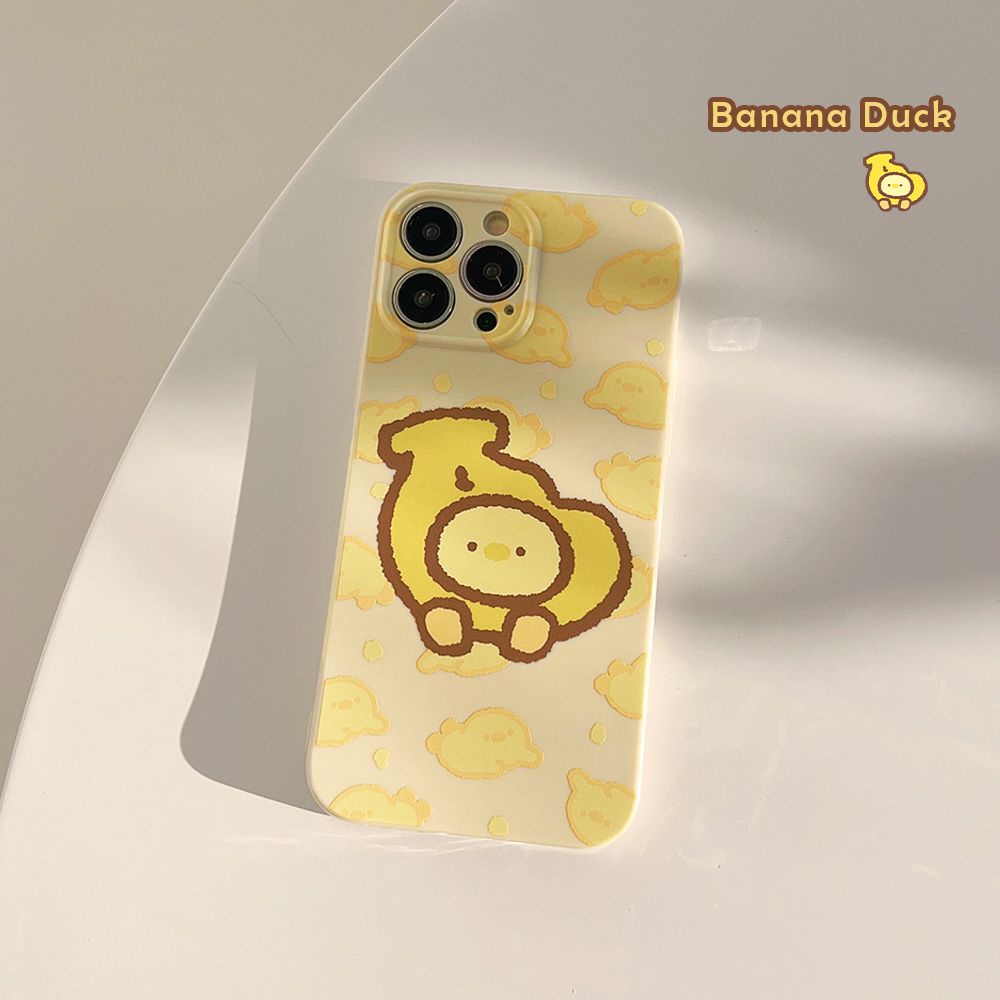 可愛塗鴉鴨子蘋果趣味香蕉適用11軟手機殻13iPhone14promax奶黃12