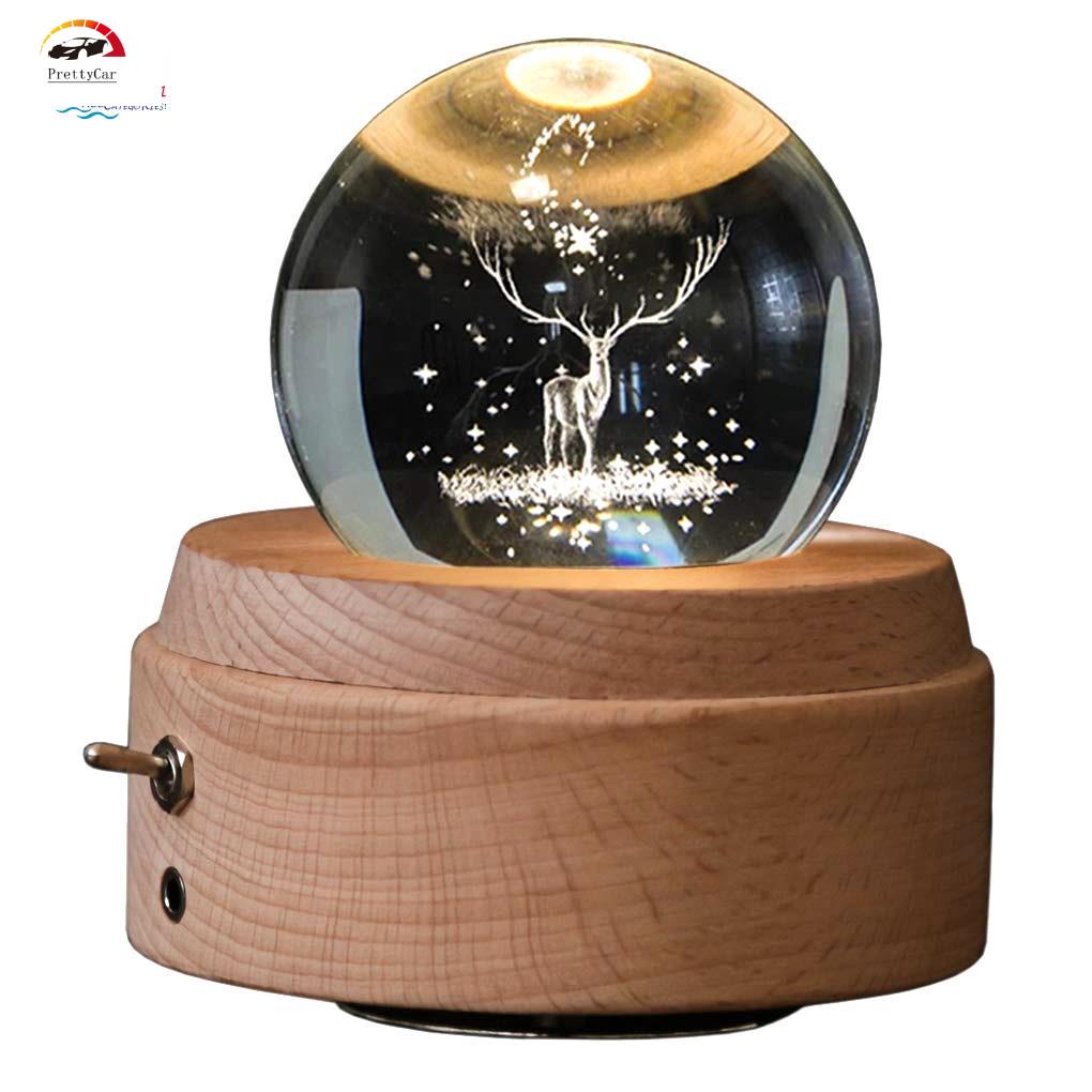 💕3d水晶球音樂盒鹿夜光旋轉音樂盒帶投影led燈