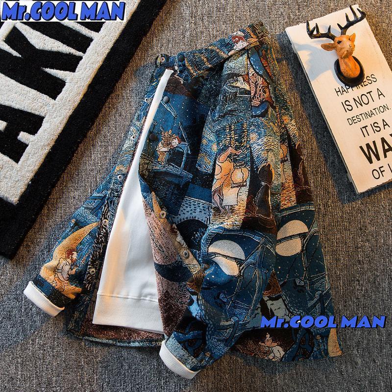 【Mr.COOL MAN男装】男裝美式vintage復古梵高油畫襯衫男長袖潮牌藝術生襯衫休閒外套Mr.COOL