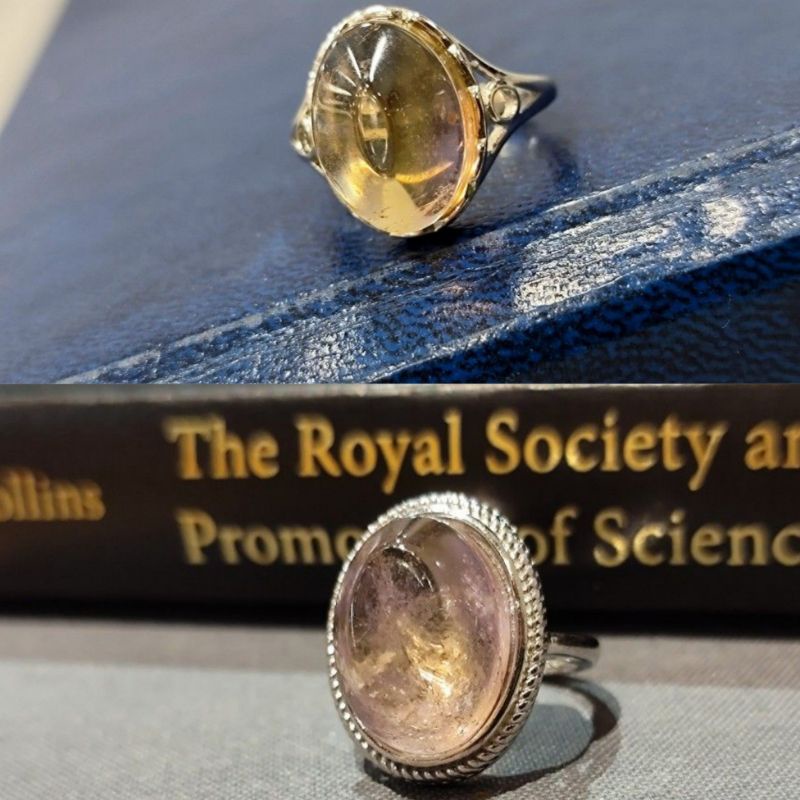 星空閃耀 🇬🇧 英國帶回英國Harrods天然紫黃晶925純銀花朵戒指活圈指圈