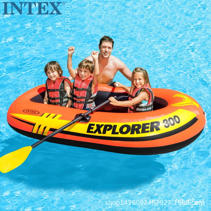 【免運】正品INTEX探險者三人充氣釣魚船橡皮劃艇加厚58332送船槳和泵遊艇 小船 戶外艇 劃艇