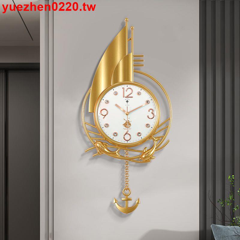個性創意帆船掛鐘 客廳家用時尚船舵時鐘表 新款網紅輕奢裝飾表