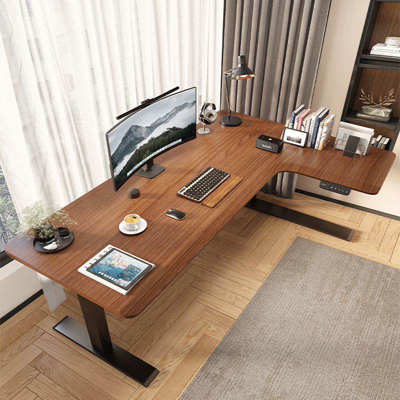 黑胡桃木轉角書桌電動可升降lL型實木電腦桌現代簡約轉角辦公桌子