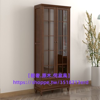 上新 精品 可議價 純實木美式立櫃 書櫃帶玻璃門 家用儲物收納櫃 置物架 靠墻客廳展示櫃