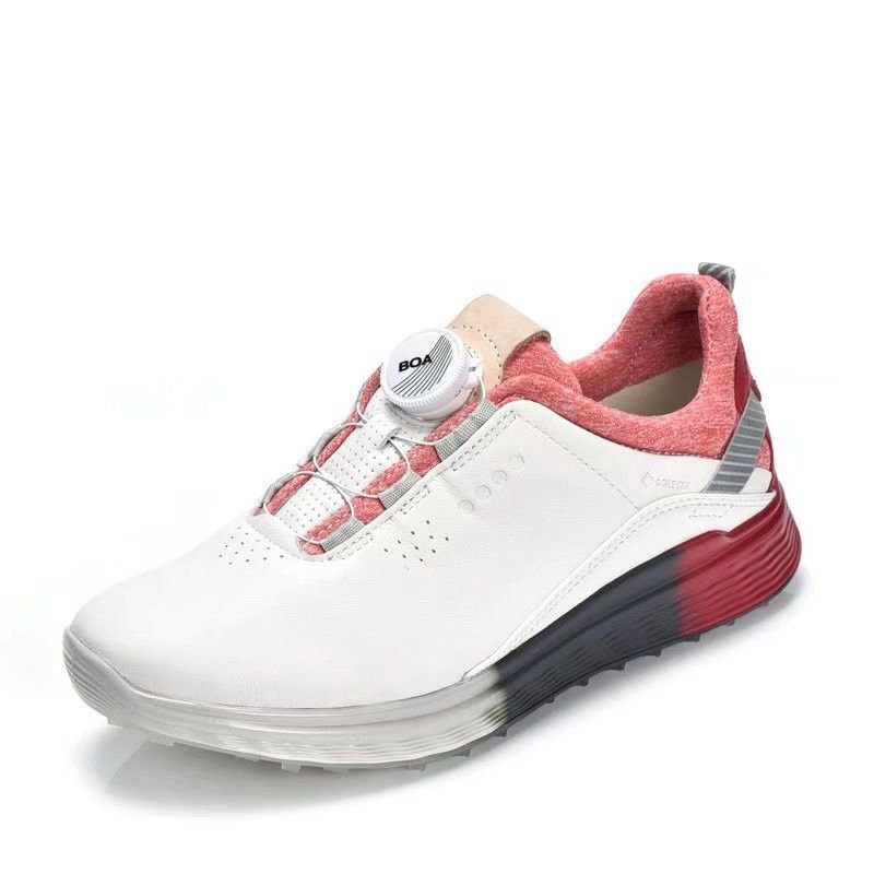ECCO 新款女士高爾夫球鞋自動扣防滑固定鞋釘真皮戶外運動休閒女款鞋子 高爾夫鞋