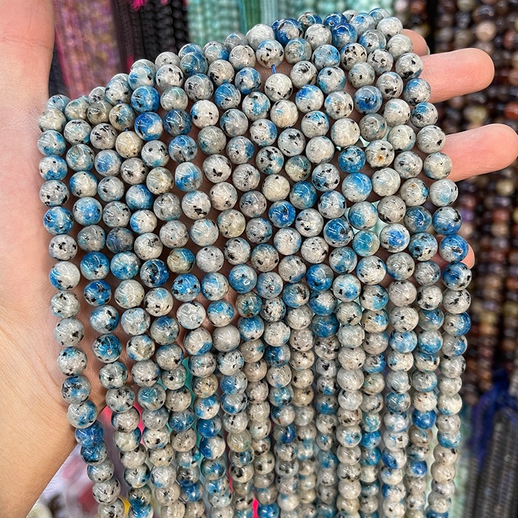 串珠 天然k2藍銅礦圓珠子光面天然石散珠diy手串 手鍊項鍊diy 飾品配件 串珠材料 手作材料 手工編織半成品批發