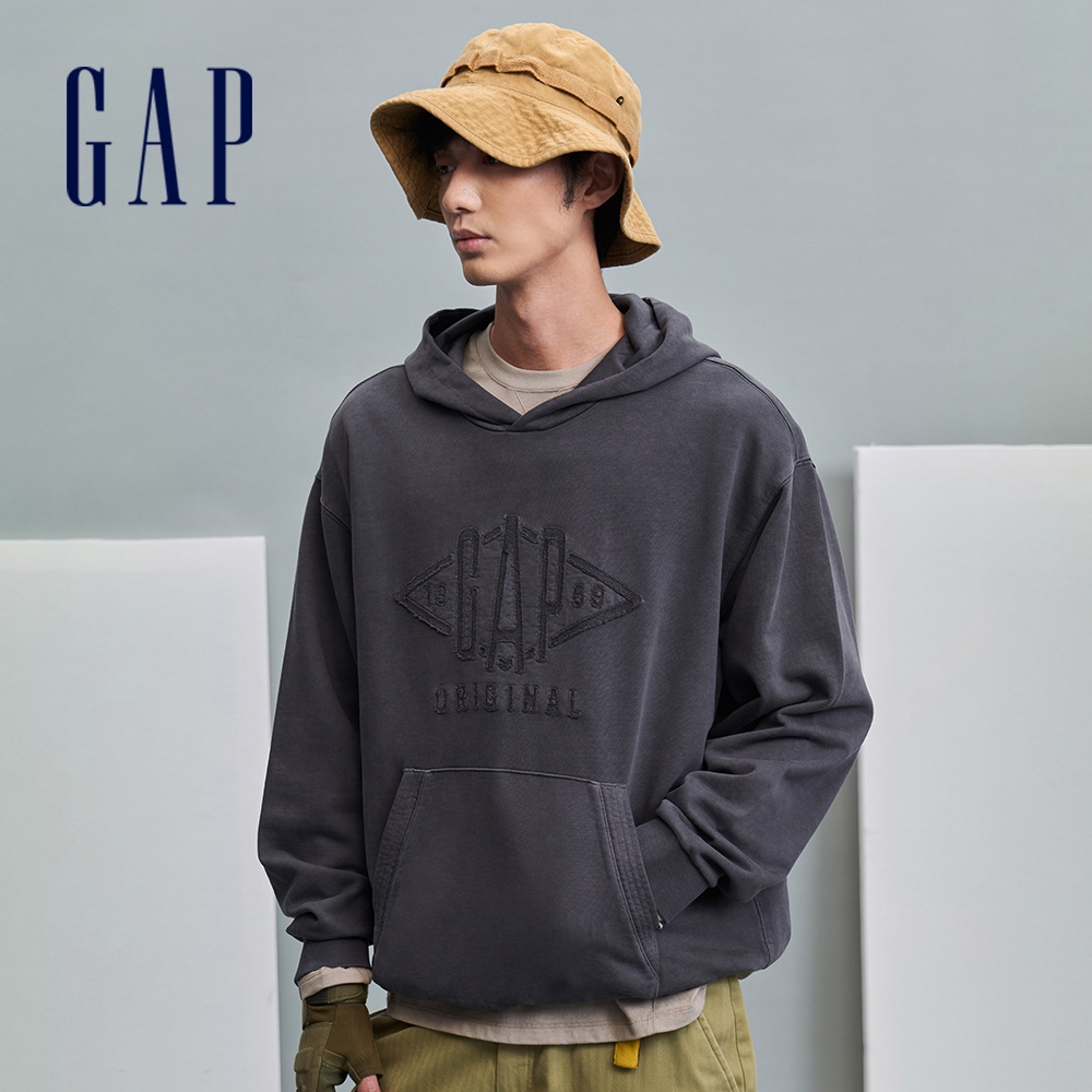 Gap 男裝 Logo純棉帽T-深灰色(837458)