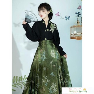 臺灣爆款【竹影】明製漢服女 馬面裙 飛機袖 馬面裙日常 改良漢服 國風 馬面裙改良 漢服套裝 馬面裙套裝 馬面裙洋裝01