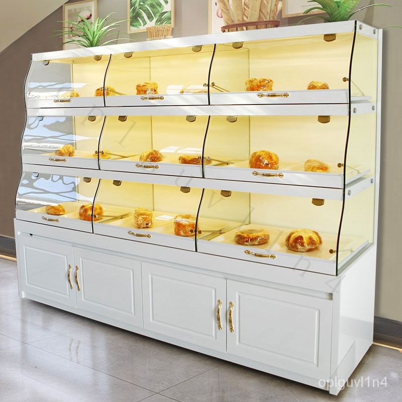 【限時優惠】定製蛋糕麵包櫃 麵包展示櫃 中島櫃 臺玻璃邊櫃 模型櫃 白色商用展示架 8GO1