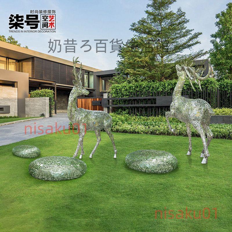 不銹鋼鏤空鹿雕塑酒店戶外園林景觀發光鹿擺件大型落地裝置藝術品nisaku01