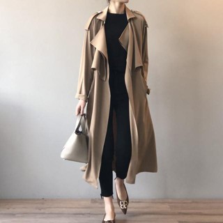 秋冬風衣女 復古英倫風外套女 卡其色風衣長版外套 高階感垂感薄風衣大衣 法系長版風衣外套 風衣外套女 寬鬆風衣外套